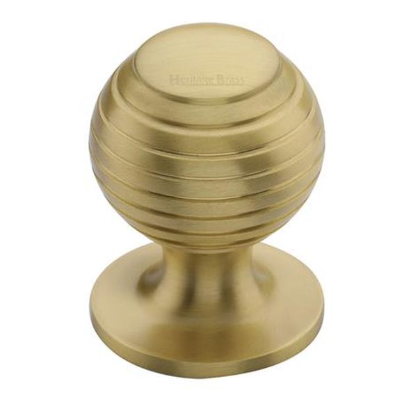 V976 32-SB • 32 x 32 x 43mm • Satin Brass • Heritage Brass Beehive On Rose Cabinet Knob