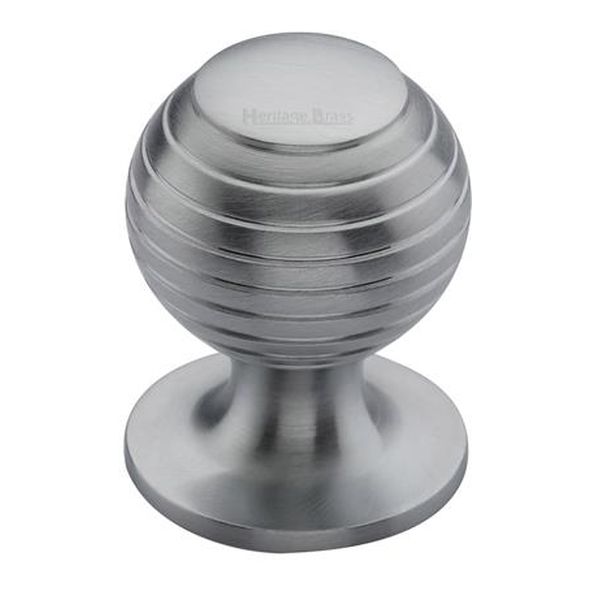 V976 32-SC • 32 x 32 x 43mm • Satin Chrome • Heritage Brass Beehive On Rose Cabinet Knob