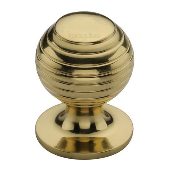 V976 38-PB  38 x 38 x 48mm  Polished Brass  Heritage Brass Beehive On Rose Cabinet Knob