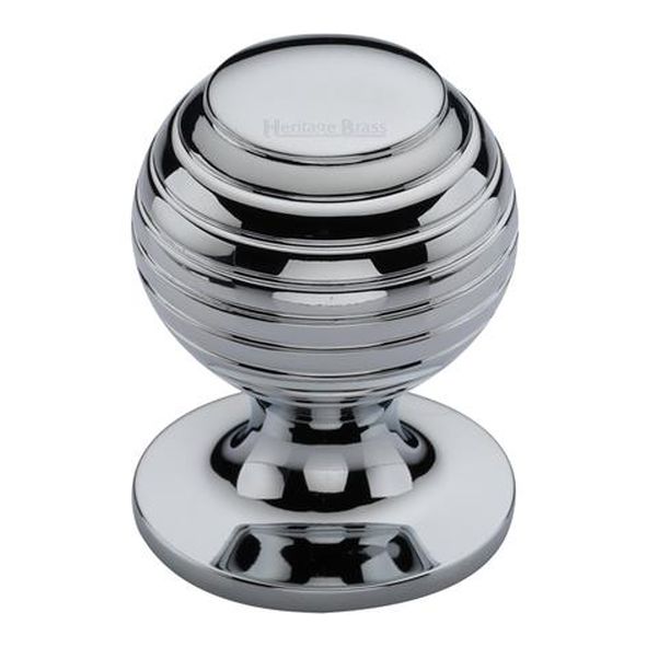 V976 38-PC  38 x 38 x 48mm  Polished Chrome  Heritage Brass Beehive On Rose Cabinet Knob