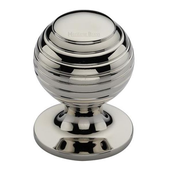 V976 38-PNF  38 x 38 x 48mm  Polished Nickel  Heritage Brass Beehive On Rose Cabinet Knob