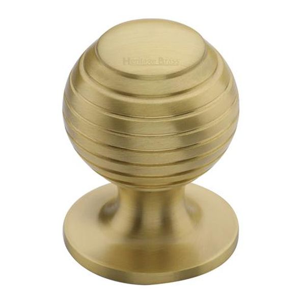 V976 38-SB  38 x 38 x 48mm  Satin Brass  Heritage Brass Beehive On Rose Cabinet Knob