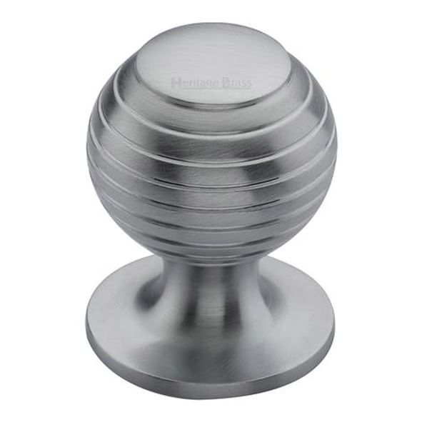 V976 38-SC • 38 x 38 x 48mm • Satin Chrome • Heritage Brass Beehive On Rose Cabinet Knob