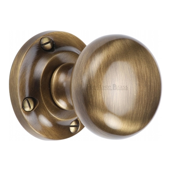 V980-AT • Antique Brass • Heritage Brass Victoria Mortice Knobs On Round Roses