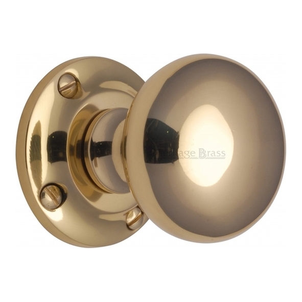V980-PB • Polished Brass • Heritage Brass Victoria Mortice Knobs On Round Roses
