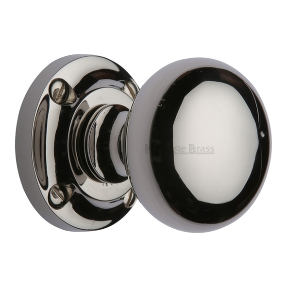 V980-PNF • Polished Nickel • Heritage Brass Victoria Mortice Knobs On Round Roses