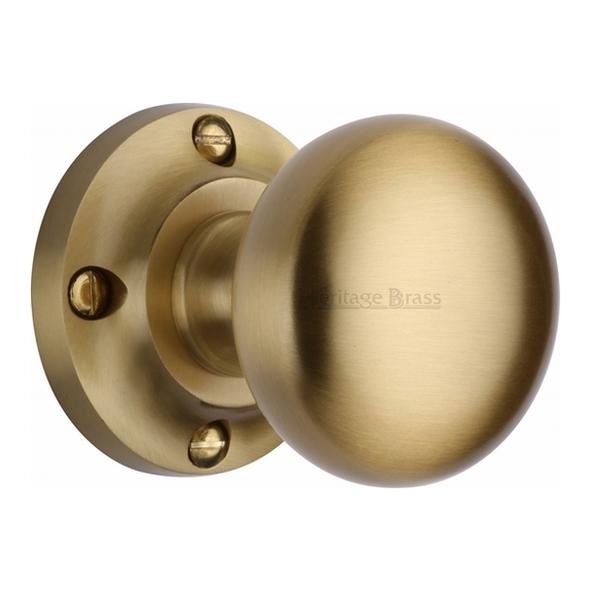 V980-SB  Satin Brass  Heritage Brass Victoria Mortice Knobs On Round Roses