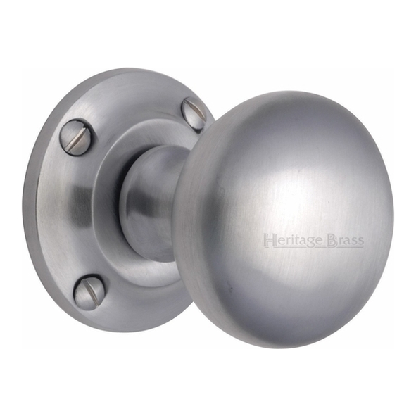 V980-SC • Satin Chrome • Heritage Brass Victoria Mortice Knobs On Round Roses