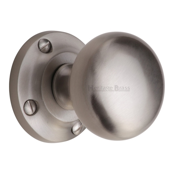 V980-SN • Satin Nickel • Heritage Brass Victoria Mortice Knobs On Round Roses