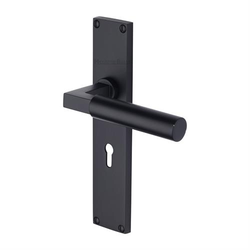 VT6300-BKMT � Standard Lock [57mm] � Matt Black � Heritage Brass Bauhaus Levers On Backplates