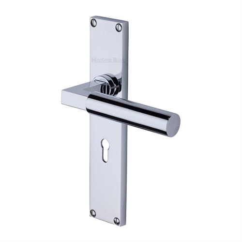 VT6300-PC � Standard Lock [57mm] � Polished Chrome � Heritage Brass Bauhaus Levers On Backplates