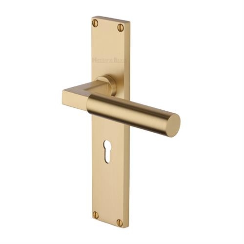 VT6300-SB � Standard Lock [57mm] � Satin Brass � Heritage Brass Bauhaus Levers On Backplates