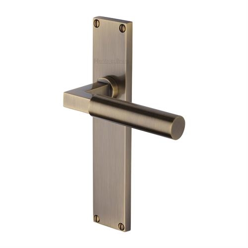 VT6310-AT � Long Plate Latch � Antique Brass � Heritage Brass Bauhaus Levers On Backplates