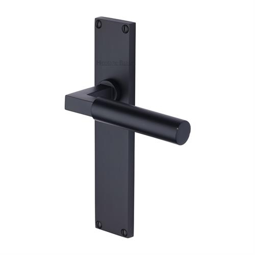 VT6310-BKMT � Long Plate Latch � Matt Black � Heritage Brass Bauhaus Levers On Backplates