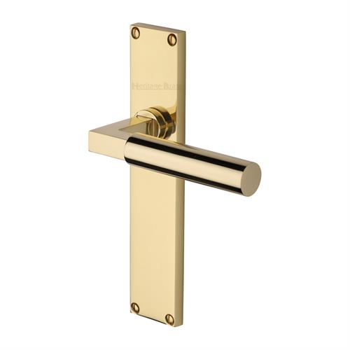 VT6310-PB � Long Plate Latch � Polished Brass � Heritage Brass Bauhaus Levers On Backplates