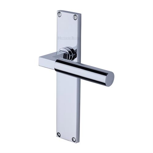 VT6310-PC � Long Plate Latch � Polished Chrome � Heritage Brass Bauhaus Levers On Backplates