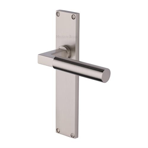 VT6310-SN � Long Plate Latch � Satin Nickel � Heritage Brass Bauhaus Levers On Backplates