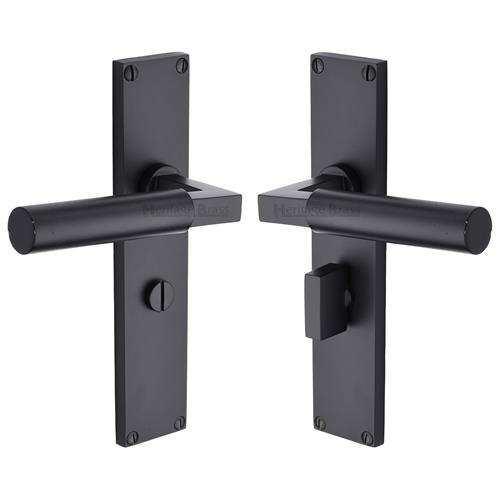 VT6330-BKMT � Bathroom [57mm] � Matt Black � Heritage Brass Bauhaus Levers On Backplates