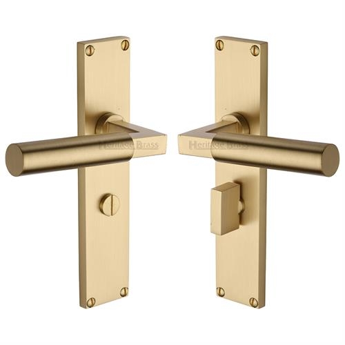 VT6330-SB � Bathroom [57mm] � Satin Brass � Heritage Brass Bauhaus Levers On Backplates
