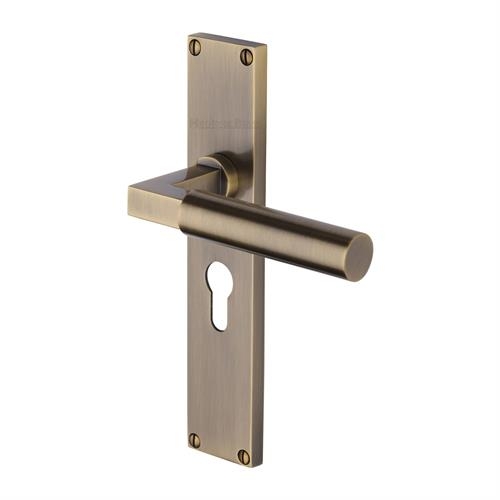 VT6348-AT � Euro Cylinder [47.5mm] � Antique Brass � Heritage Brass Bauhaus Levers On Backplates