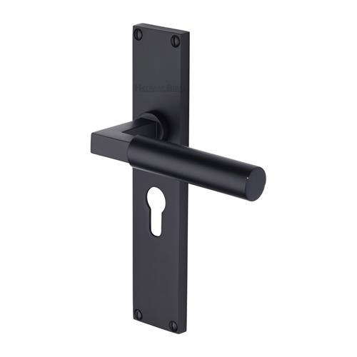 VT6348-BKMT � Euro Cylinder [47.5mm] � Matt Black � Heritage Brass Bauhaus Levers On Backplates