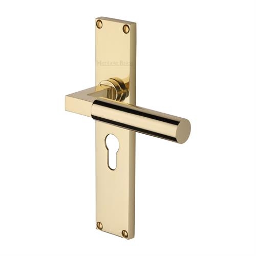 VT6348-PB � Euro Cylinder [47.5mm] � Polished Brass � Heritage Brass Bauhaus Levers On Backplates
