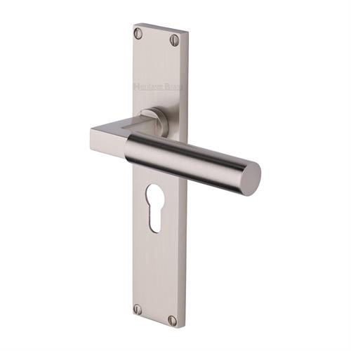 VT6348-SN � Euro Cylinder [47.5mm] � Satin Nickel � Heritage Brass Bauhaus Levers On Backplates