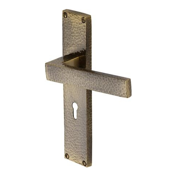 VTH3300-AT � Standard Lock [57mm] � Antique Brass � Heritage Brass Delta Hammered Levers On Backplates