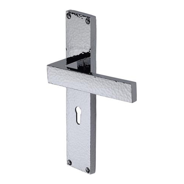 VTH3300-PC � Standard Lock [57mm] � Polished Chrome � Heritage Brass Delta Hammered Levers On Backplates