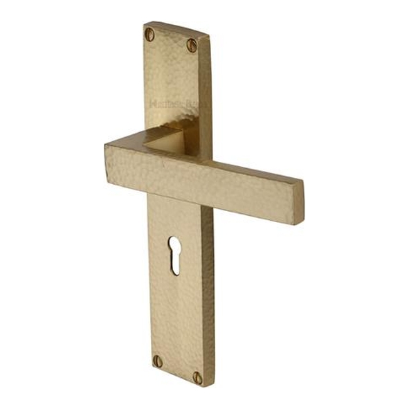 VTH3300-SB � Standard Lock [57mm] � Satin Brass � Heritage Brass Delta Hammered Levers On Backplates