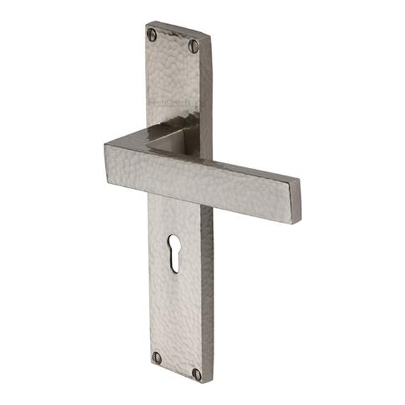 VTH3300-SN � Standard Lock [57mm] � Satin Nickel � Heritage Brass Delta Hammered Levers On Backplates