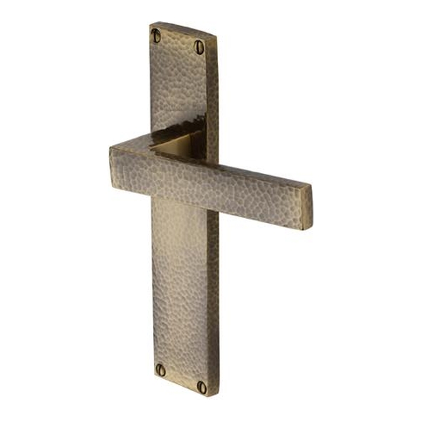 VTH3310-AT � Long Plate Latch � Antique Brass � Heritage Brass Delta Hammered Levers On Backplates