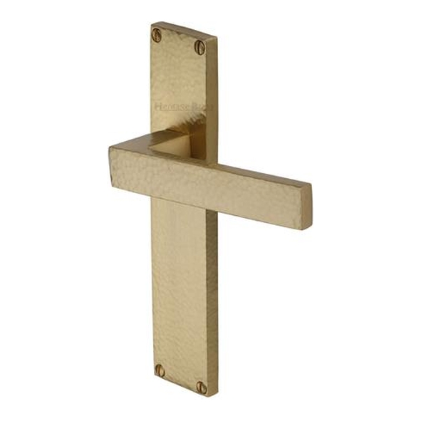 VTH3310-SB � Long Plate Latch � Satin Brass � Heritage Brass Delta Hammered Levers On Backplates
