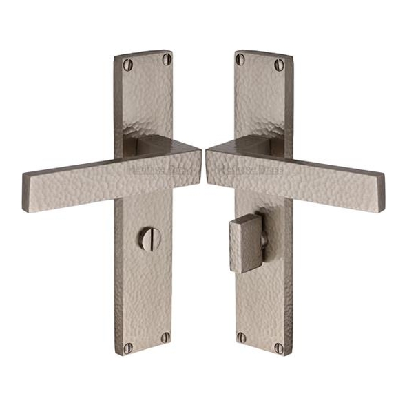 VTH3330-SN � Bathroom [57mm] � Satin Nickel � Heritage Brass Delta Hammered Levers On Backplates