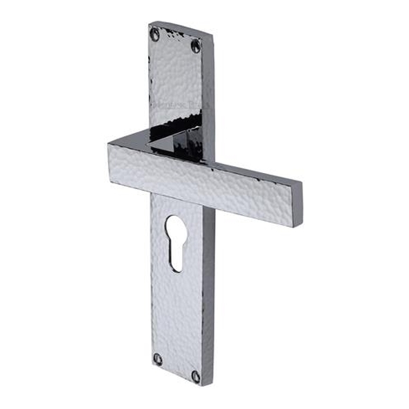 VTH3348-PC � Euro Cylinder [47.5mm] � Polished Chrome � Heritage Brass Delta Hammered Levers On Backplates