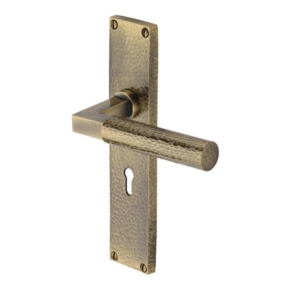 VTH4300-AT � Standard Lock [57mm] � Antique Brass � Heritage Brass Bauhaus Hammered Levers On Backplates