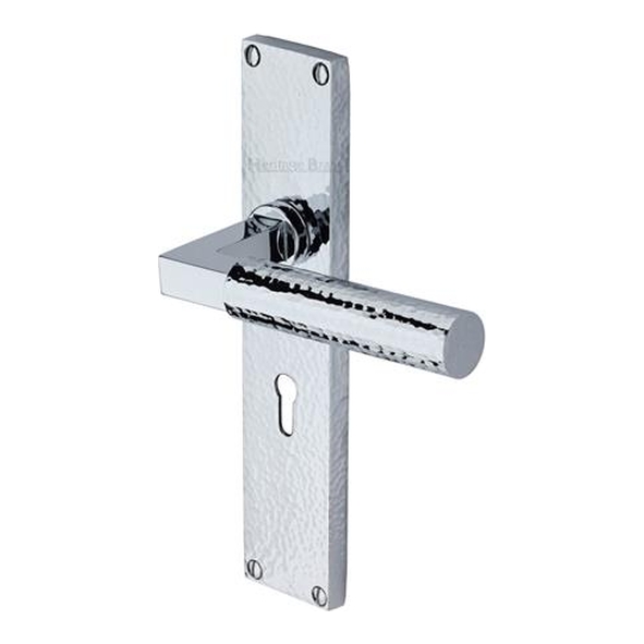 VTH4300-PC � Standard Lock [57mm] � Polished Chrome � Heritage Brass Bauhaus Hammered Levers On Backplates