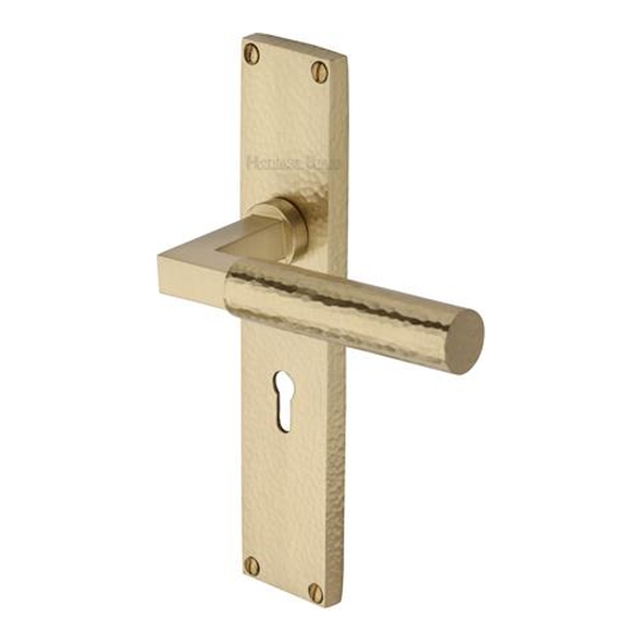 VTH4300-SB � Standard Lock [57mm] � Satin Brass � Heritage Brass Bauhaus Hammered Levers On Backplates