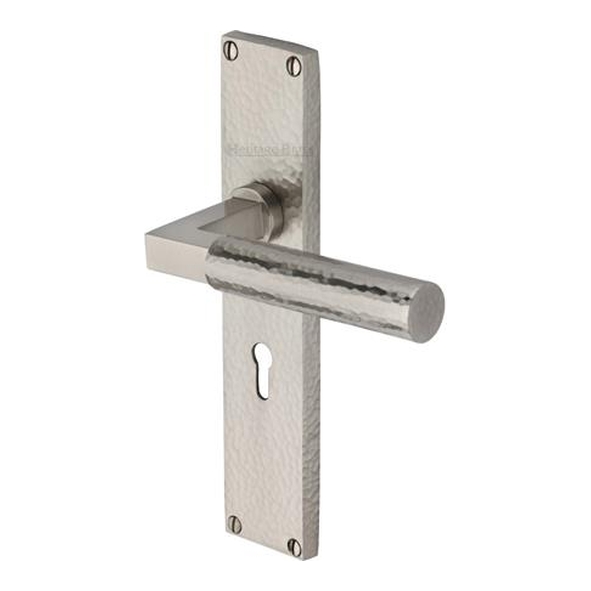 VTH4300-SN � Standard Lock [57mm] � Satin Nickel � Heritage Brass Bauhaus Hammered Levers On Backplates