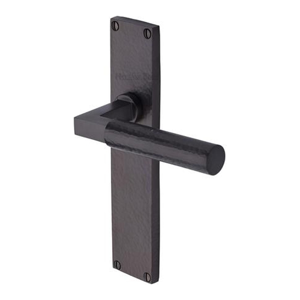 VTH4310-MB � Long Plate Latch � Matt Bronze � Heritage Brass Bauhaus Hammered Levers On Backplates