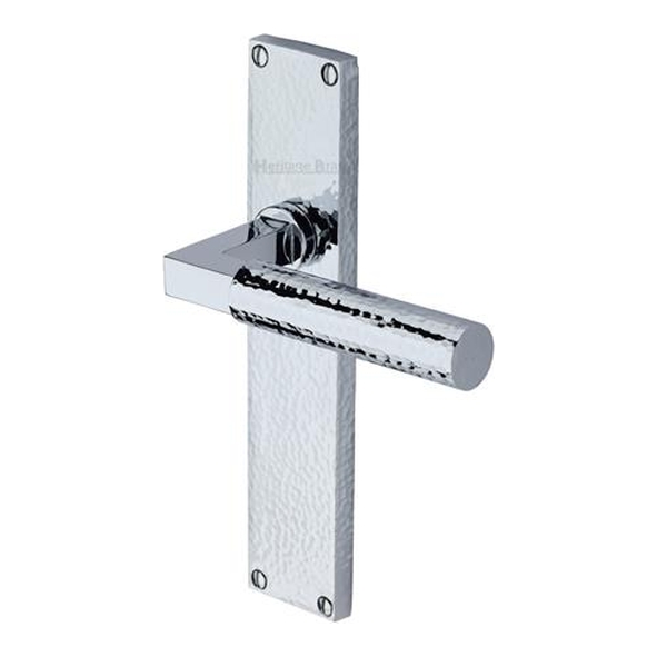VTH4310-PC � Long Plate Latch � Polished Chrome � Heritage Brass Bauhaus Hammered Levers On Backplates