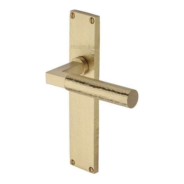 VTH4310-SB � Long Plate Latch � Satin Brass � Heritage Brass Bauhaus Hammered Levers On Backplates