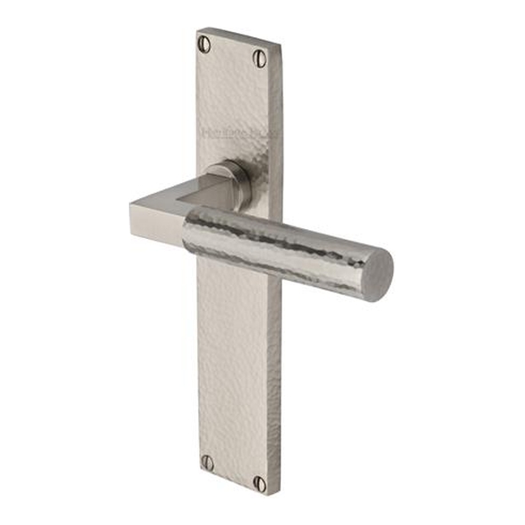 VTH4310-SN � Long Plate Latch � Satin Nickel � Heritage Brass Bauhaus Hammered Levers On Backplates