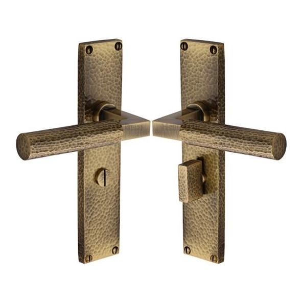 VTH4330-AT � Bathroom [57mm] � Antique Brass � Heritage Brass Bauhaus Hammered Levers On Backplates