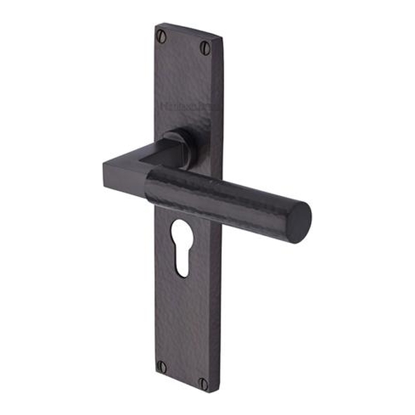 VTH4348-MB � Euro Cylinder [47.5mm] � Matt Bronze � Heritage Brass Bauhaus Hammered Levers On Backplates