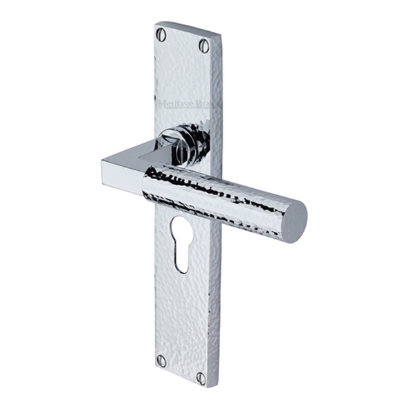 VTH4348-PC � Euro Cylinder [47.5mm] � Polished Chrome � Heritage Brass Bauhaus Hammered Levers On Backplates
