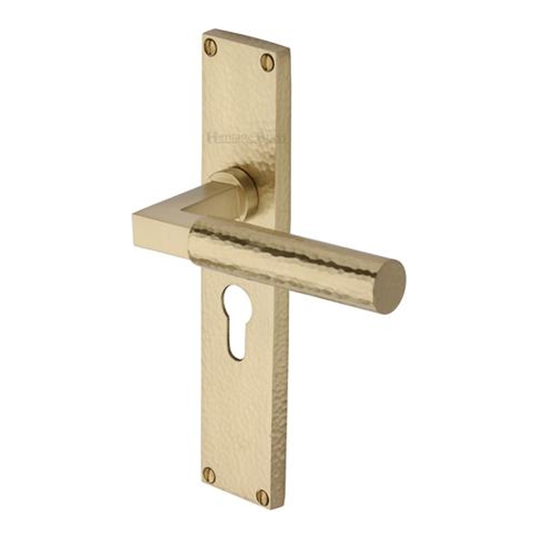 VTH4348-SB � Euro Cylinder [47.5mm] � Satin Brass � Heritage Brass Bauhaus Hammered Levers On Backplates