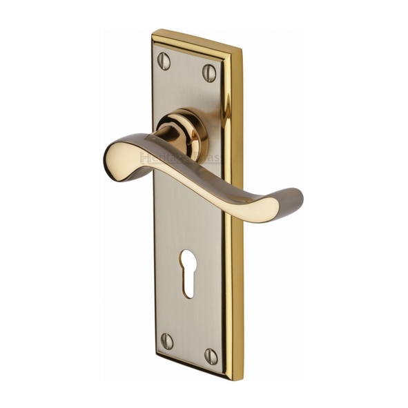 W3200-JP  Standard Lock [57mm]  Satin Nickel / Gold  Heritage Brass Edwardian Levers On Backplates