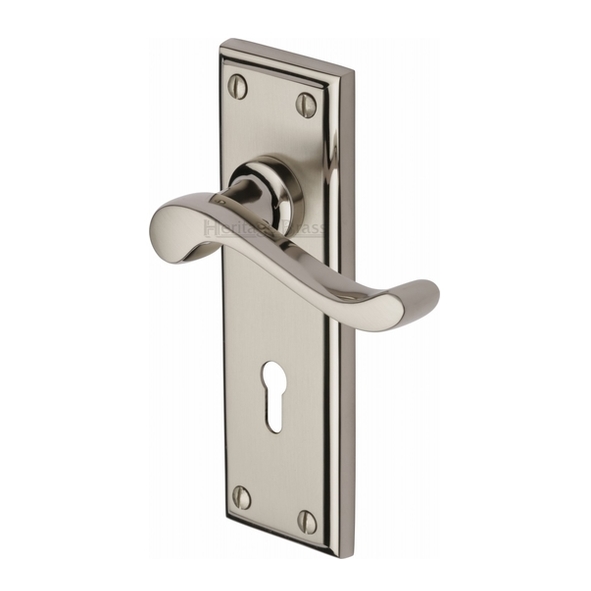 W3200-MC  Standard Lock [57mm]  Satin / Pol Nickel  Heritage Brass Edwardian Levers On Backplates