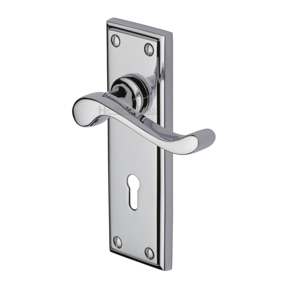 W3200-PC  Standard Lock [57mm]  Polished Chrome  Heritage Brass Edwardian Levers On Backplates